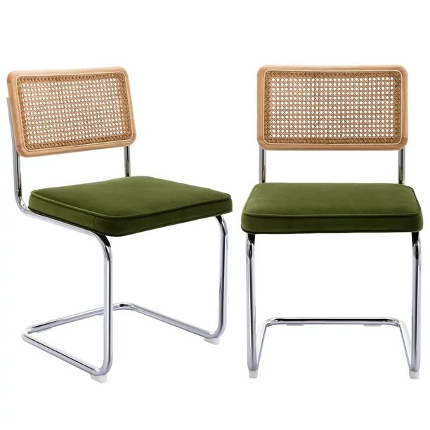 Zesthouse Rattan Dining Chairs Set of 2, Velvet Upholstered Side Chairs with Cane Back and Chrome... | Walmart (US)