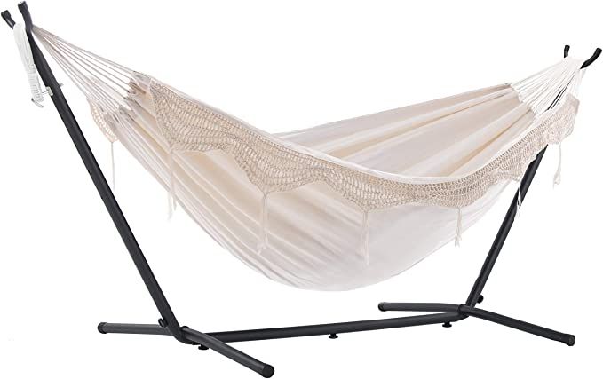 Vivere Double Hammock with Space Saving Steel Stand, Natural (450 lb Capacity - Premium Carry Bag... | Amazon (US)