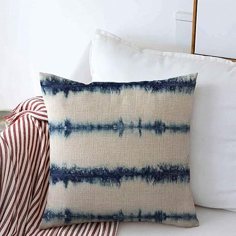 Staropor Pillow Case Bleached Blue Pattern Denim Tie Dye Ink Bleed Stripe Indigo Splatter White A... | Amazon (US)
