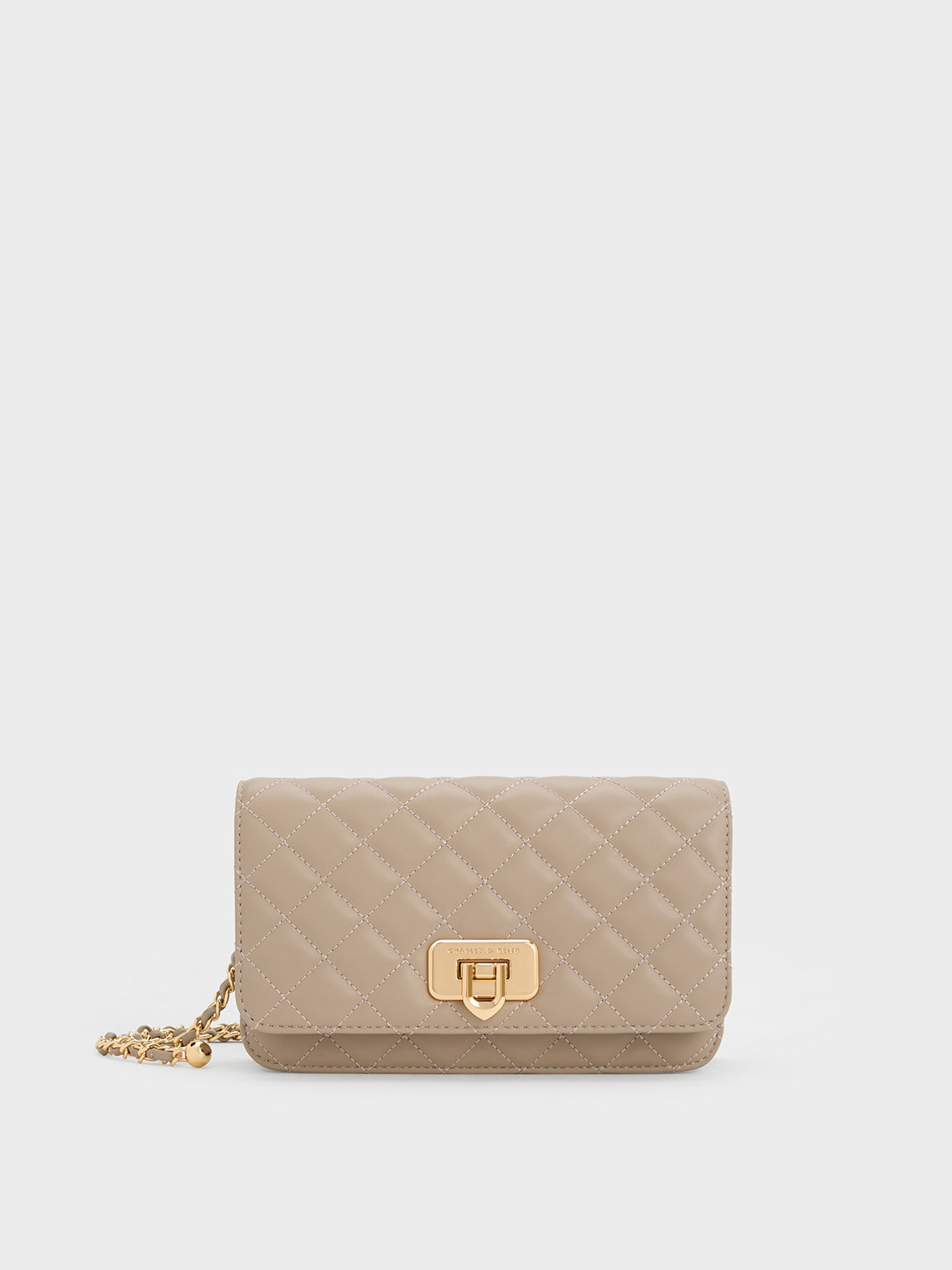 Cressida Quilted Push-Lock Clutch
 - Taupe | Charles & Keith EU
