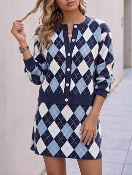 Tankaneo Womens 2 Piece Sweater Skirt Set Argyle Plaid Matching Lounge Sets | Amazon (US)