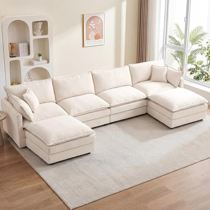 106.3" U Shaped Modular Sectional Sofa, Comfy Upholstery Chenille Cloud Couch with Ottoman, Moder... | Amazon (US)