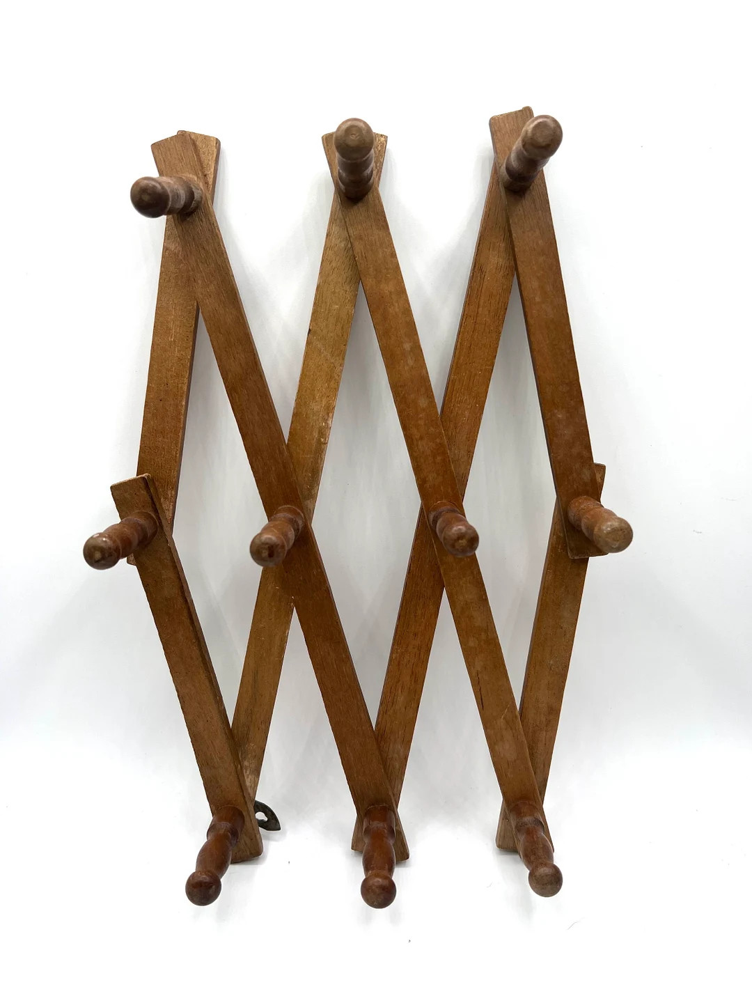 Vintage Rustic Brown Wooden Accordion Expandable 10 Dark Peg Mug Coat Hat Rack Wall Hanger | Etsy (US)