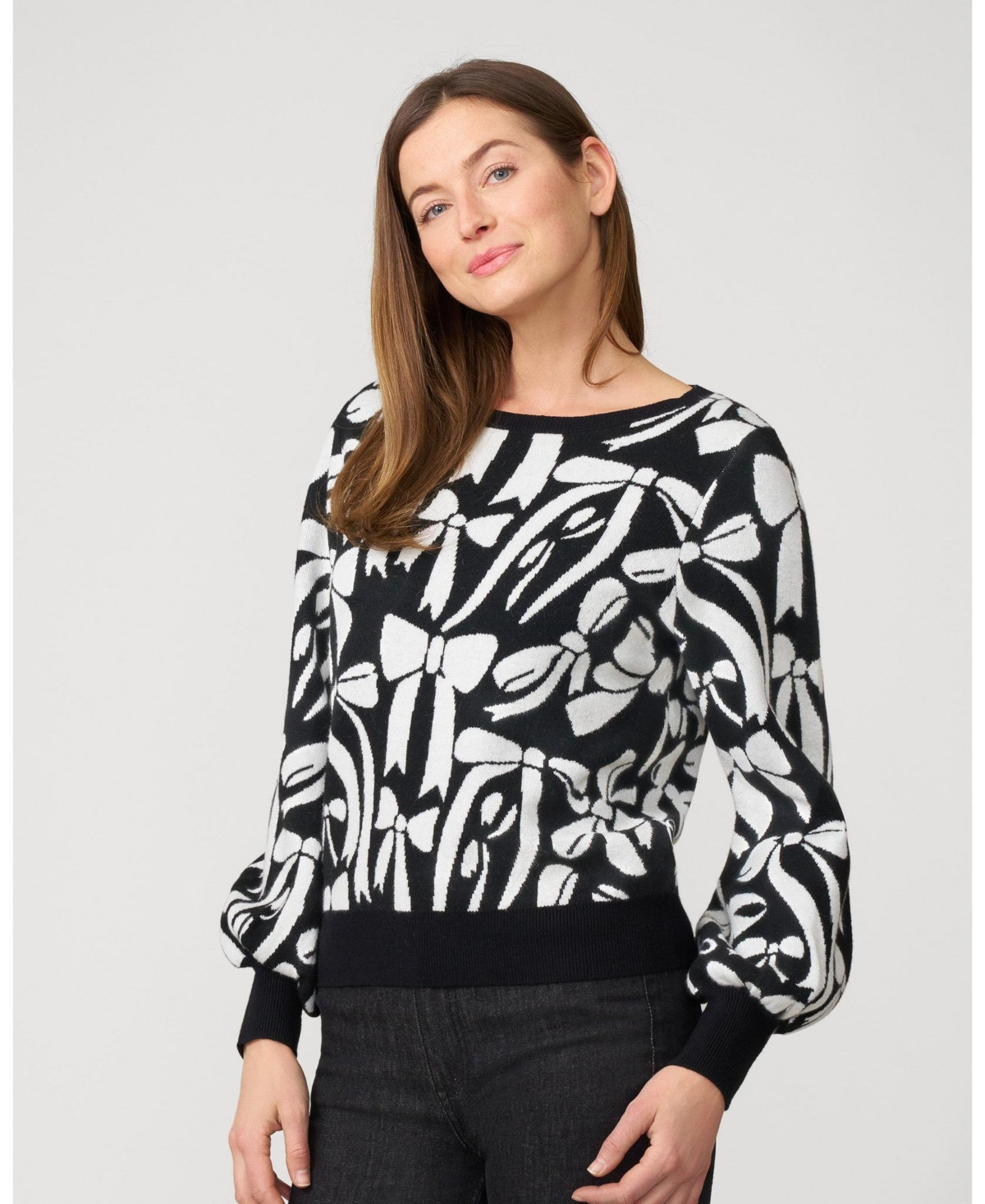 Cable & Gauge Women's Bow Boatneck Sweater - Jet black combo | Macy's