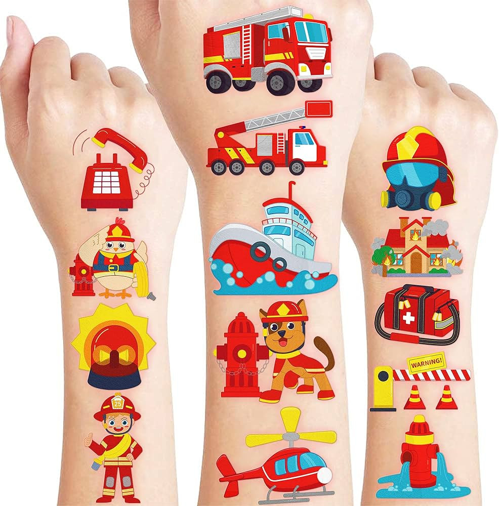 60 PCS Firefighter Firetruck Pre-Cut Temporary Tattoos for Kids | Super Cute Themed Birthday Part... | Amazon (US)