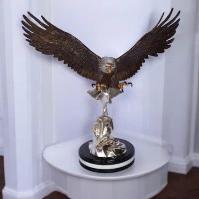 Eagle Coming To Landing Mounted On Marble Bronze Statue – Bold & Elegant Decor, 32"L x 13"W x 30"H | Wayfair North America