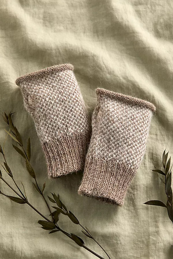 Textured Fingerless Alpaca Gloves in Beige at Terrain | Terrain