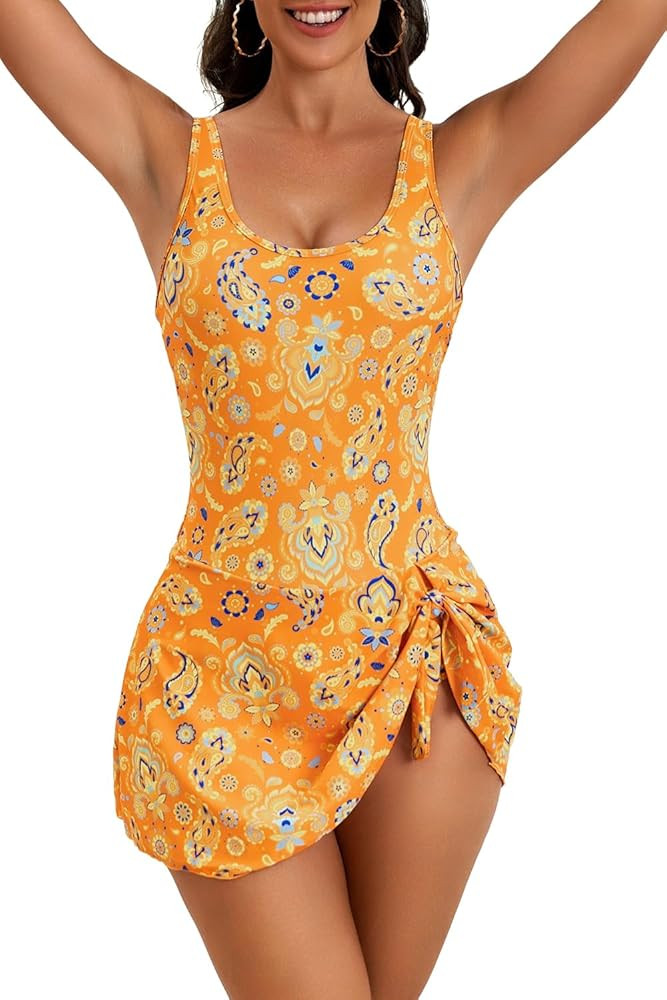 Eomenie One Piece Swimdress Swimsuits for Women Tummy Control Swim Dresses Skirt Bathing Suit | Amazon (US)