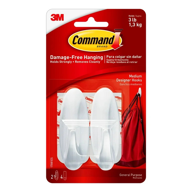 Command Medium Designer Hooks, White, 2 Wall Hooks | Walmart (US)