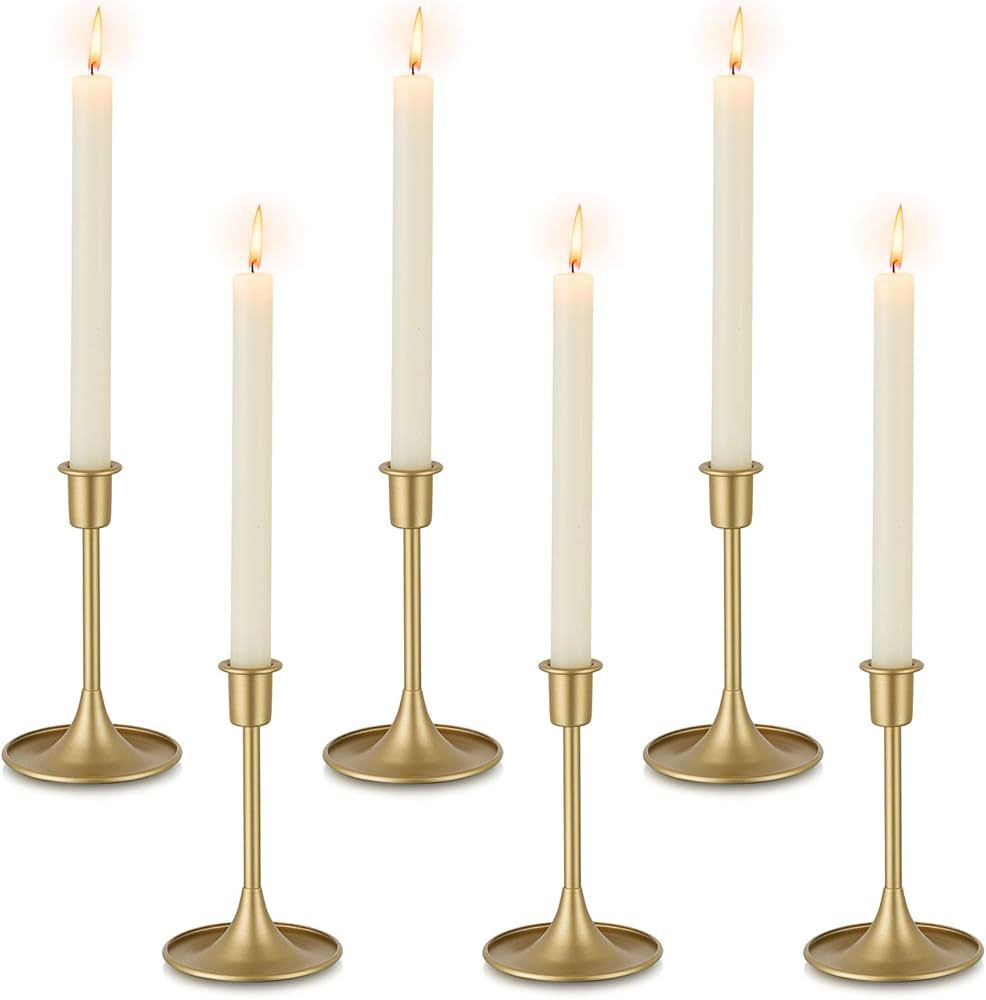 Gold Candlestick Candle Holders for Taper ：6 PCS Romadedi Gold Candle Stick Holder Vintage Tabl... | Amazon (US)