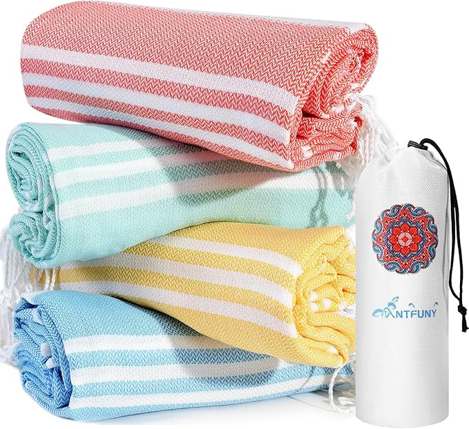 4 Packs Turkish Beach Towels Vacation Essentials Oversized Bath Pool Swim Towel Set Bulk Quick Dr... | Amazon (US)
