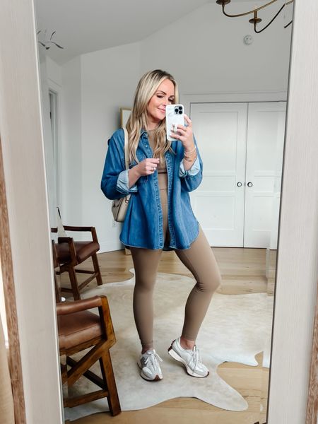 Everyday Errands Outfit Amazon Leggings + Tank Target Style Denim Short Jacket Shacket

Leggings - size down 1
Tank - size up is large chested
Shaket - size up (wearing L)