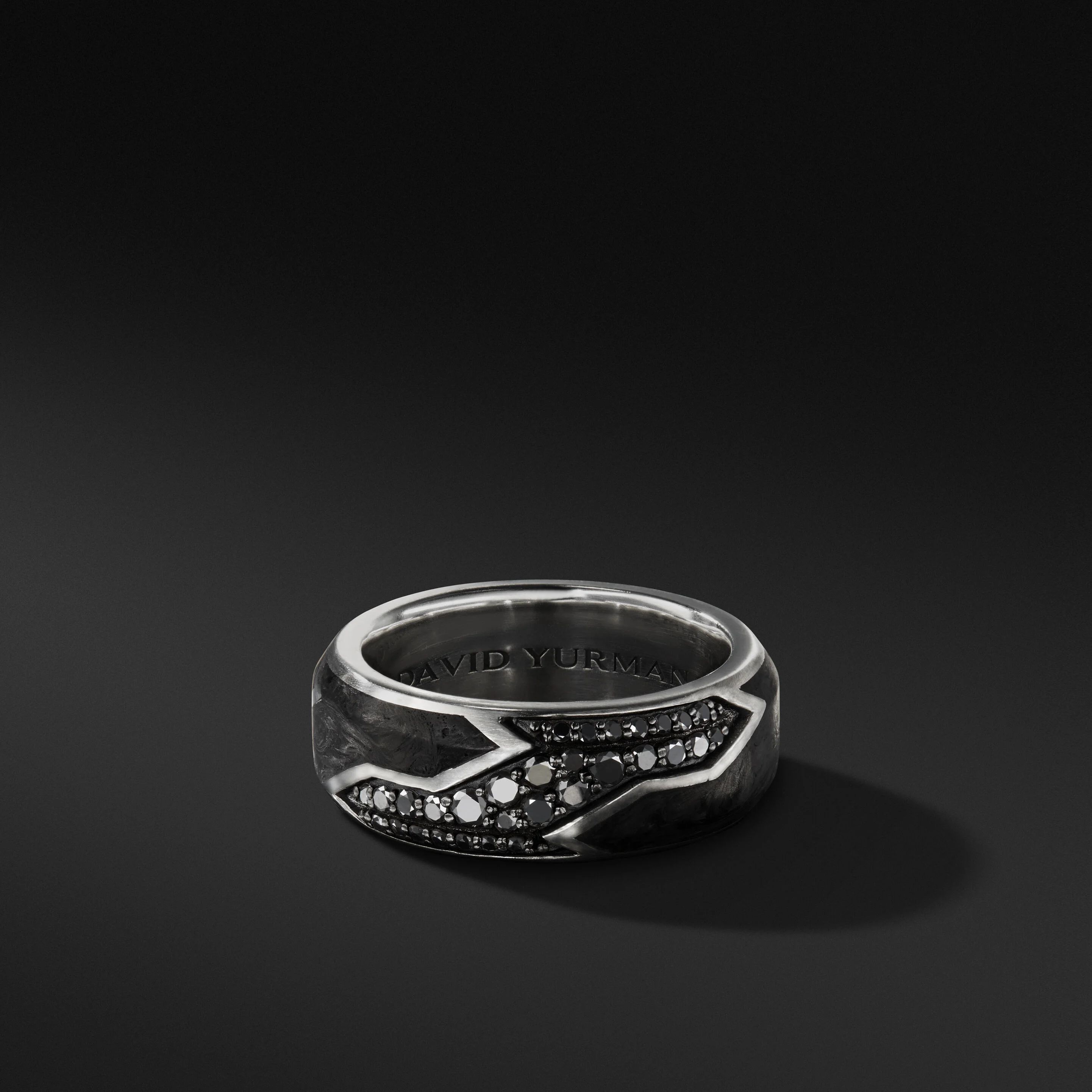 Forged Carbon Beveled Band Ring with Pavé Black Diamonds | David Yurman