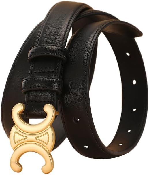 Womens Leather Belt With Gold Color Buckle, Fashion Soft Leather Waist Belt with Pin Buckle for J... | Amazon (US)