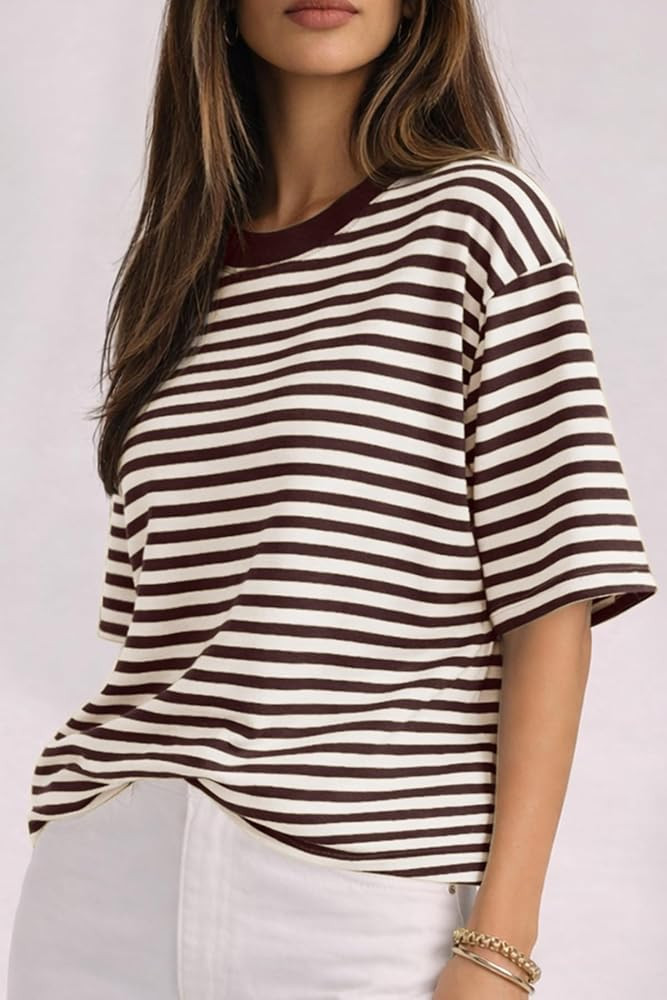 CHYRII Womens Oversized Striped T Shirts Short Sleeve Fashion 2026 Casual Crewneck Summer Y2K Clo... | Amazon (US)
