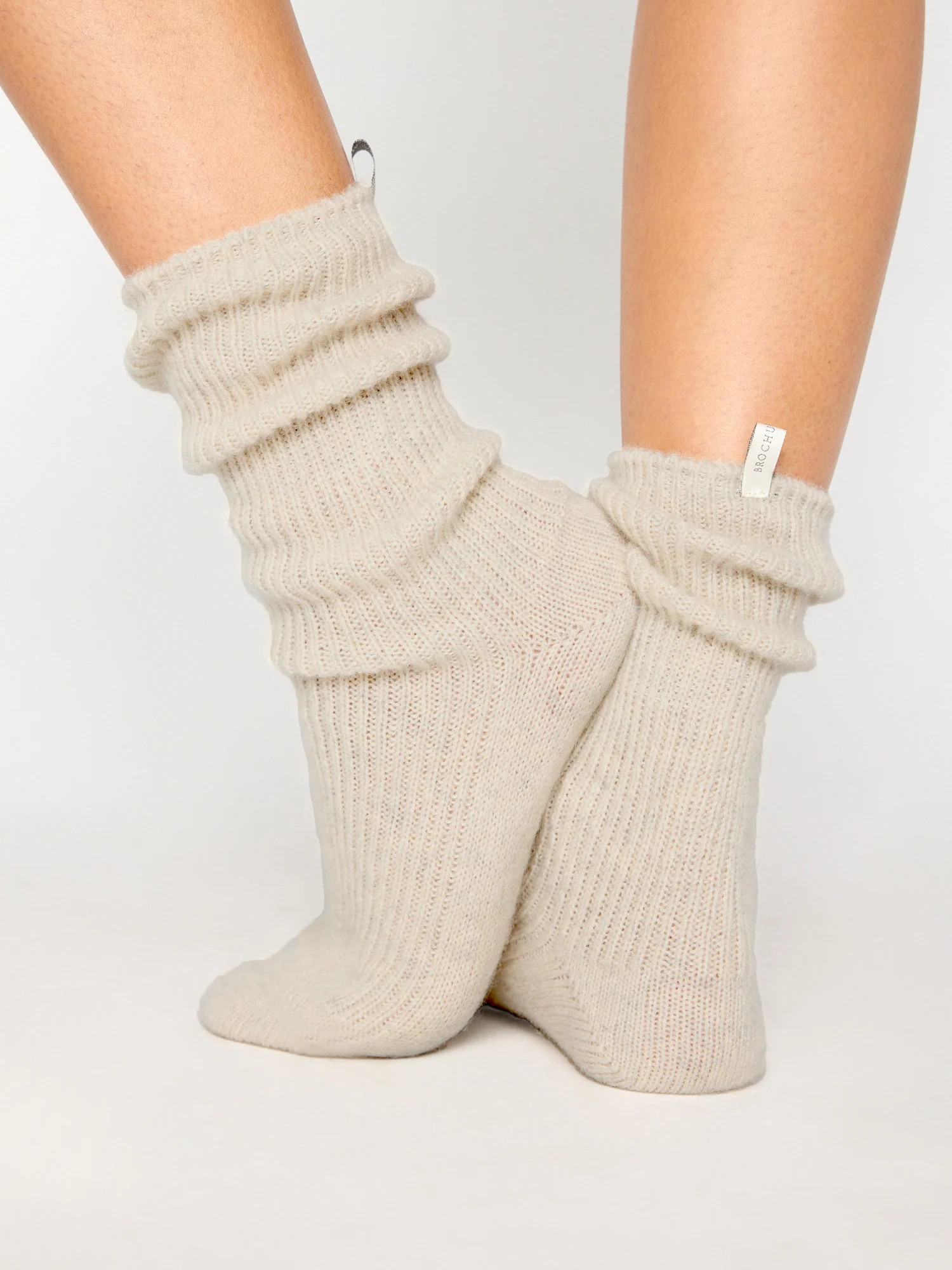Brochu Walker | Women's Ribbed Cashmere Socks In Mist Mélange | Brochu Walker