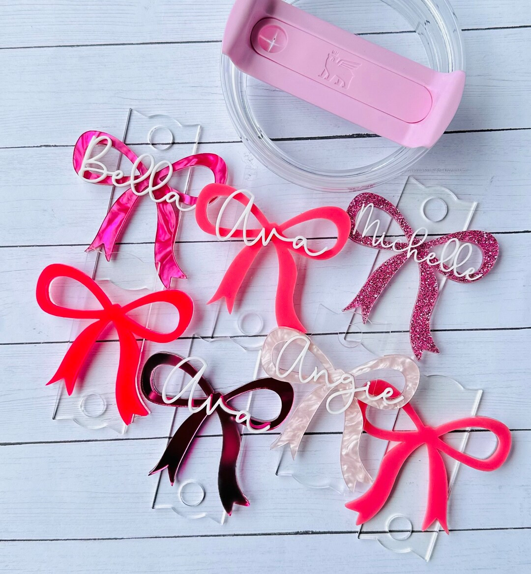 Coquette Bow Name Topper 30 or 40 Oz Glitter Name Topper Personalized Tumbler Decoration Acrylic ... | Etsy (US)