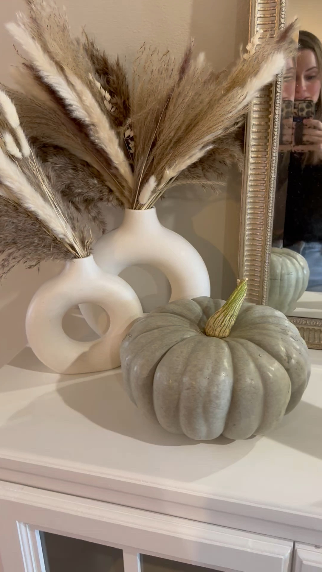 Fall home decor! Amazon home finds. Harvest decor. Entry way table styling. Modern,  retro, boho vibes. Circle vases. Pampas grass. Faux flowers. Pumpkin season. Home decorations. 

#LTKHalloween #LTKhome #LTKSeasonal