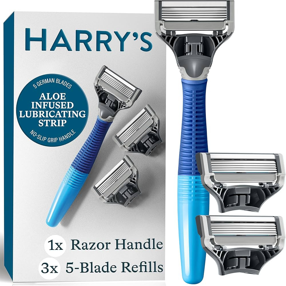 Harry's Shaving Kit for Men - Razor Handle and 3 Razor Blade Refill Cartridges - Ocean Blue | Amazon (US)
