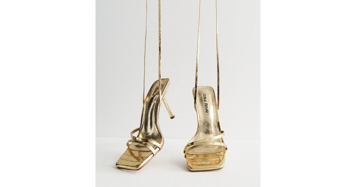 Public Desire Gold Stiletto Ankle-Tie Sandals  | New Look | New Look (UK)