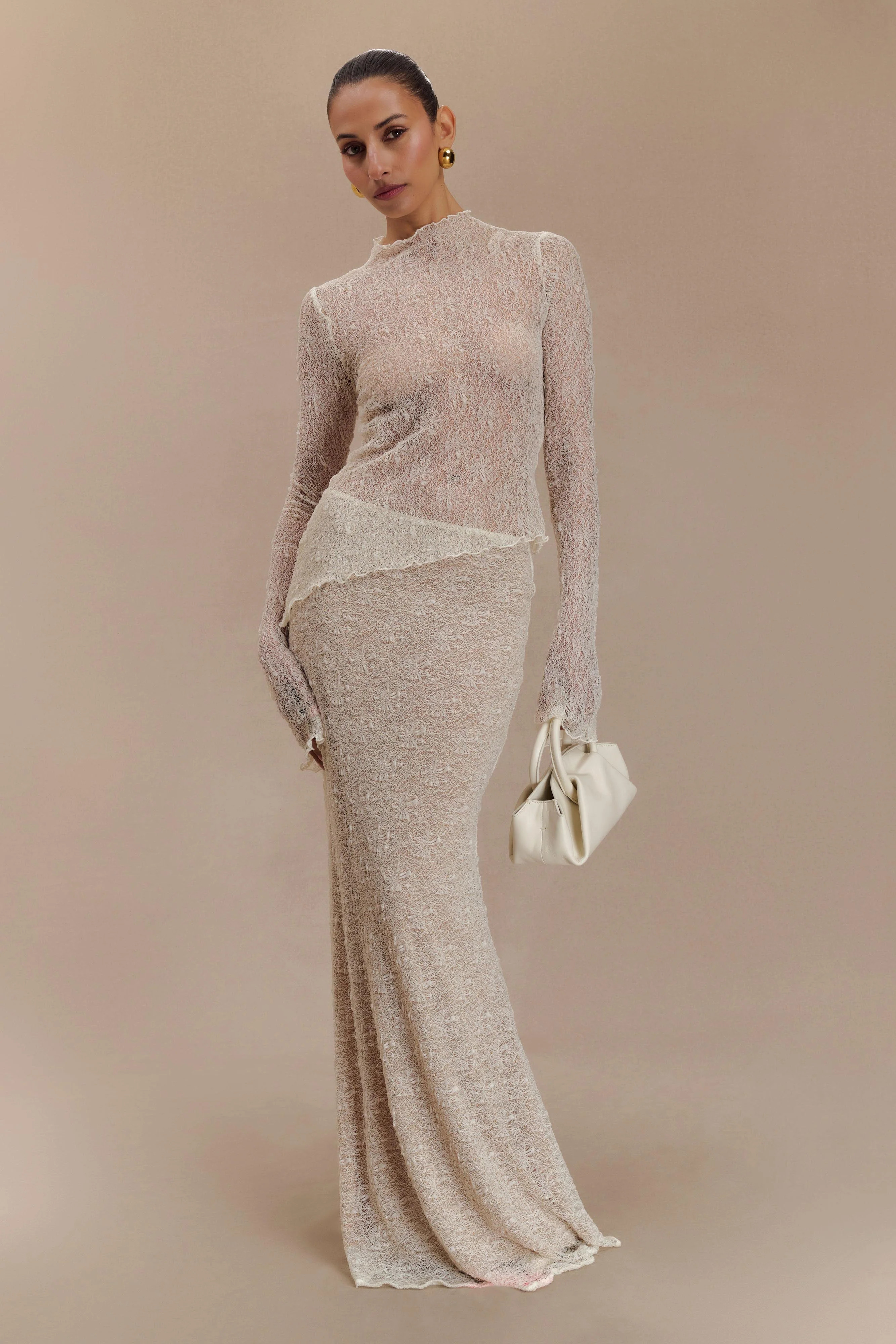 Riley Sheer Lace Long Sleeve Top - Ivory | Meshki (APAC)