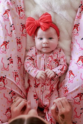 Christmas Ruffle Zipper Footie | Jolly Ribbons | Caden Lane