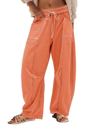 Panadila Womens Barrel Sweatpants Baggy Lounge Pants Wide Leg Trousers Casual Barrel Leg Drawstring Pants (Burnt Orange,XS) | Amazon (US)