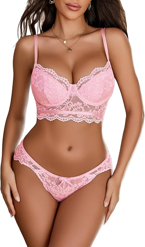 Avidlove Lingerie for Women Lace Strappy Underwear V Neck Bra and Panty Sets 2 Piece Bralette Out... | Amazon (US)