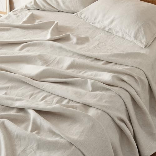 Bedsure Linen Sheets - King Size Sheets, Blend from Linen Cotton Bedsheets, Breathable Cotton Bedsheets, Gifts for All Seasons, 4 Pieces, Linen | Amazon (US)