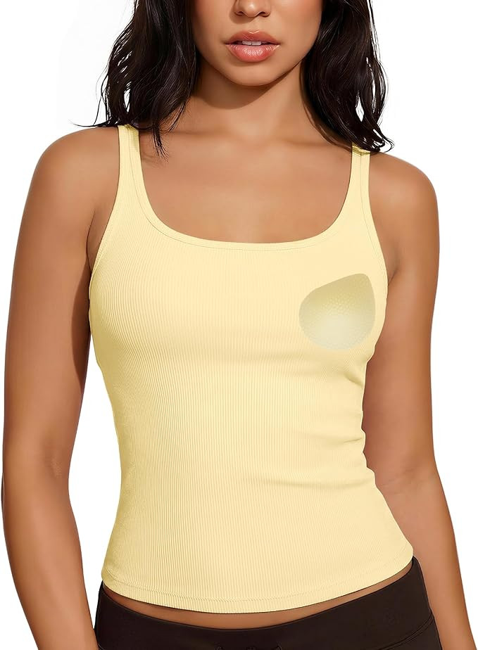 SUUKSESS Women Padded Cotton Ribbed Tank Tops Casual Summer Going Out Sleeveless Scoop Neck Basic... | Amazon (US)