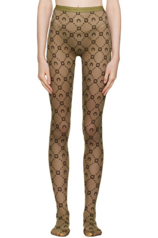 Marine Serre - Khaki Monogram Flocked Tights | SSENSE