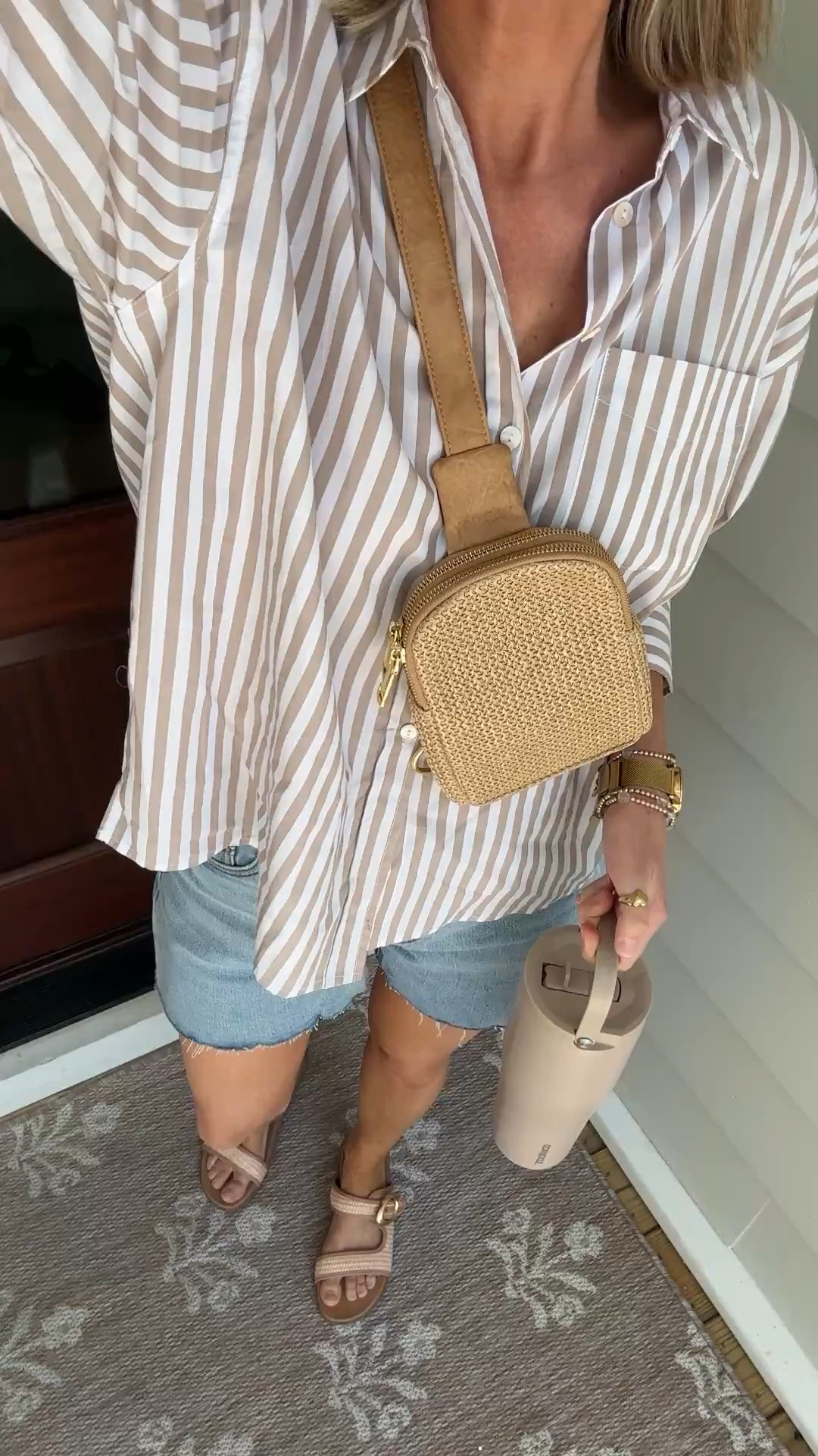 Small top. Sized up one in the denim shorts.   Sandals true to size.  Vacation outfit  

#LTKootd #LTKTall #LTKOver40