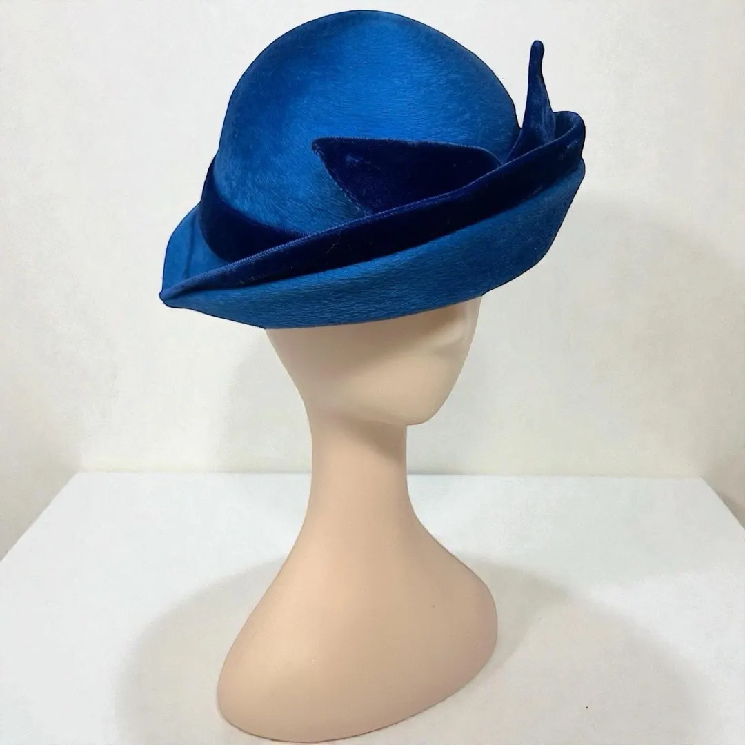 1960s Cobalt Blue Fur Felt Cloche Hat, Velvet Bow, Asymmetrical Brim Mildred Calloway - Etsy | Etsy (US)