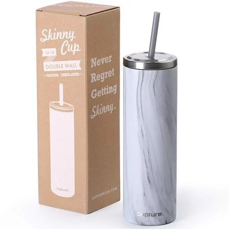 Cupture Stainless Steel Skinny Insulated Tumbler Cup with Lid and Reusable Straw - 16 oz (White M... | Walmart (US)