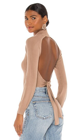 Michael Costello x REVOLVE Cropped Open Back Mock Neck in Beige. - size XL (also in S) | Revolve Clothing (Global)