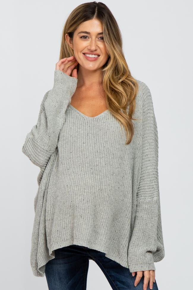 Grey Speckled Oversized Maternity Sweater | PinkBlush Maternity