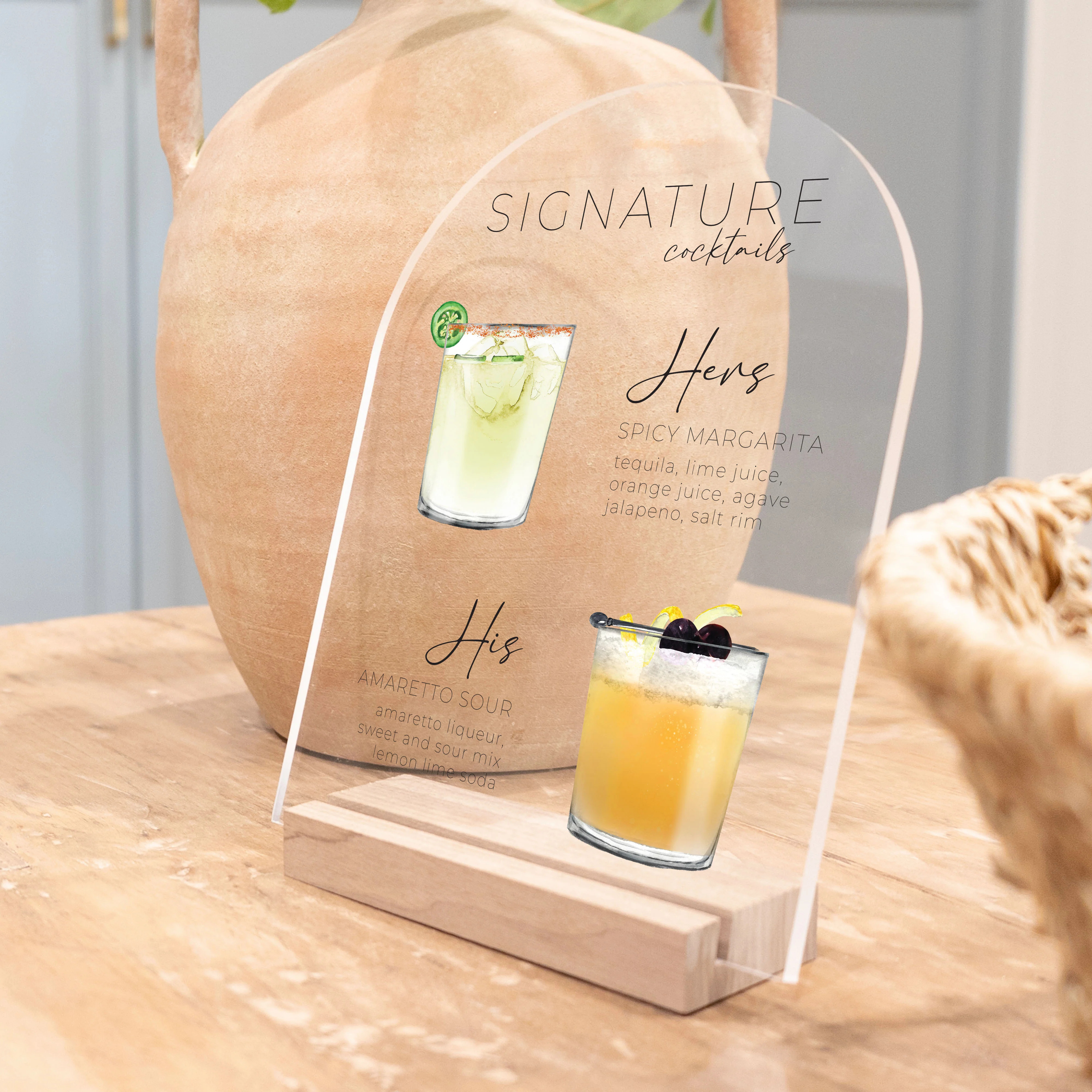 Clear Acrylic Signature Drink Sign | Vertical Olivia | Circle and Square Decor 