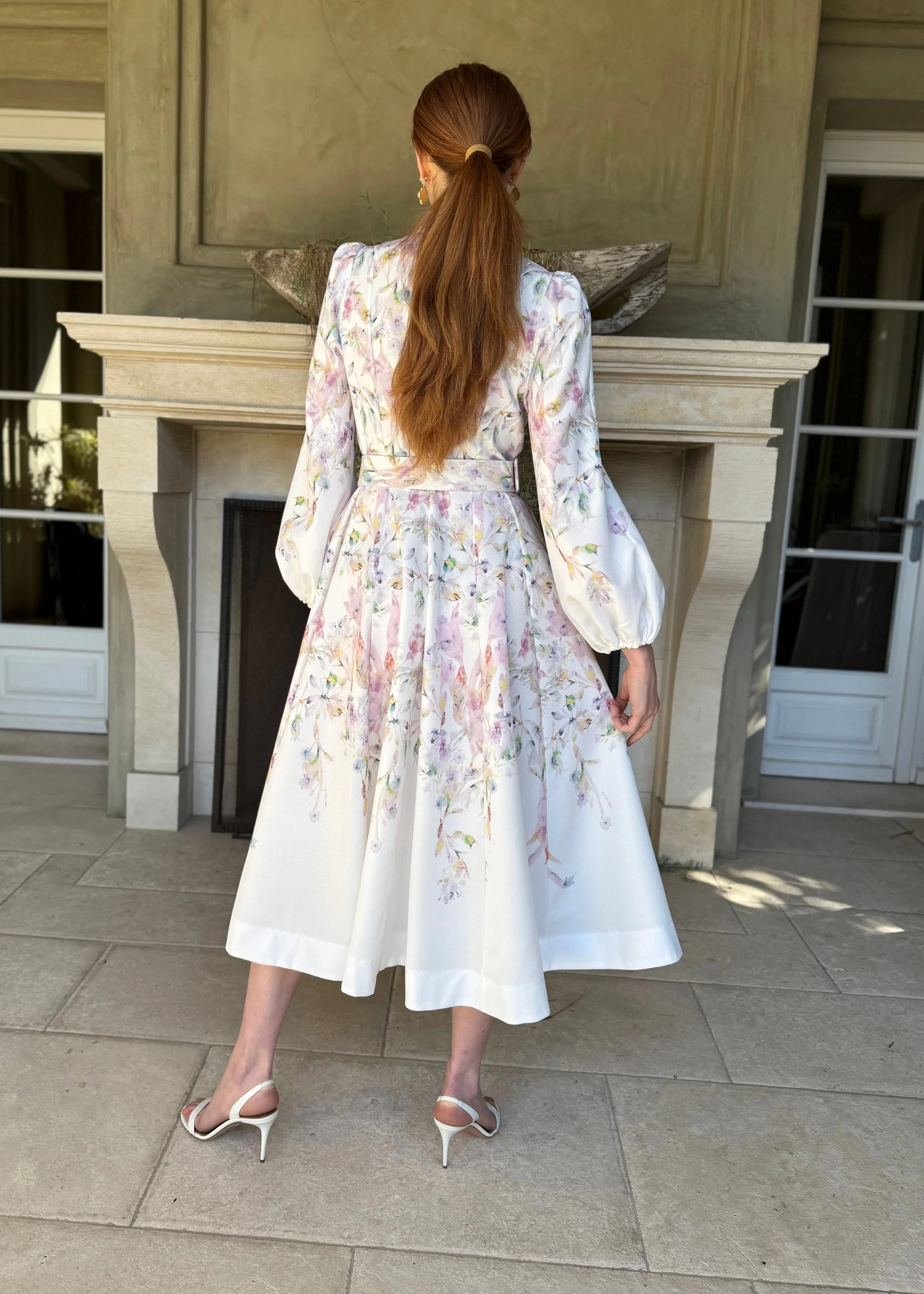 Moira Long Puff Sleeve Multicolor Floral Midi Dress | Benaar La