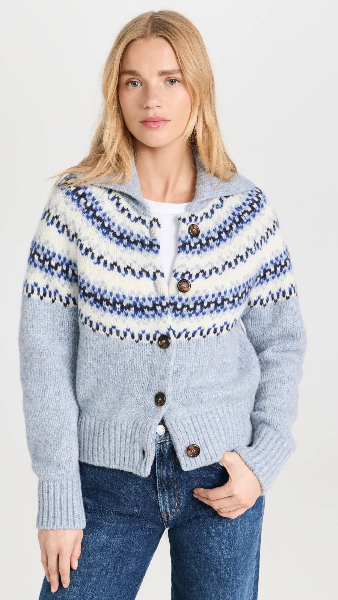 White + Warren Plush Alpaca Blend Fair Isle Cardigan | Shopbop | Shopbop