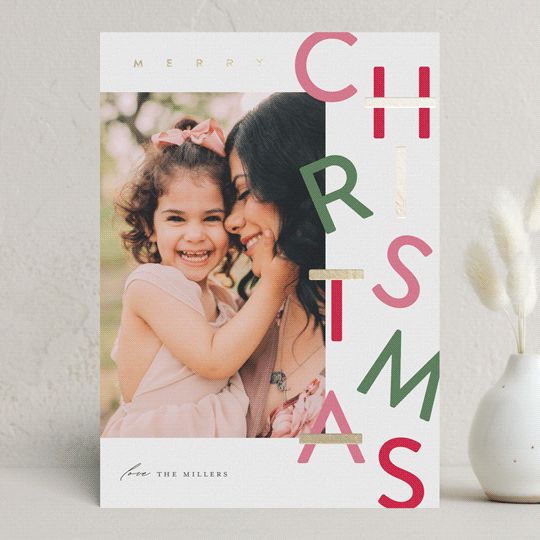 "Dancing Tinsel" - Customizable Foil-pressed Holiday Cards in Green, Pink or Red by Carrie ONeal. | Minted