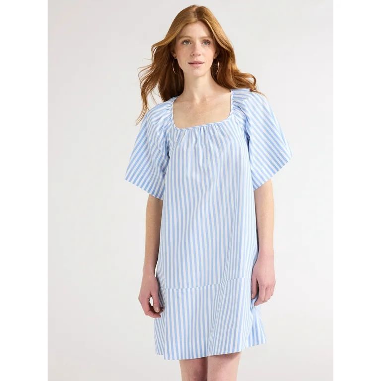 Free Assembly Women's Square Neck Cotton Mini Dress with Short Sleeves, Sizes XS-XXL | Walmart (US)