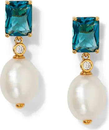 Blue Lagoon Cubic Zirconia & Freshwater Pearl Drop Earrings | Nordstrom