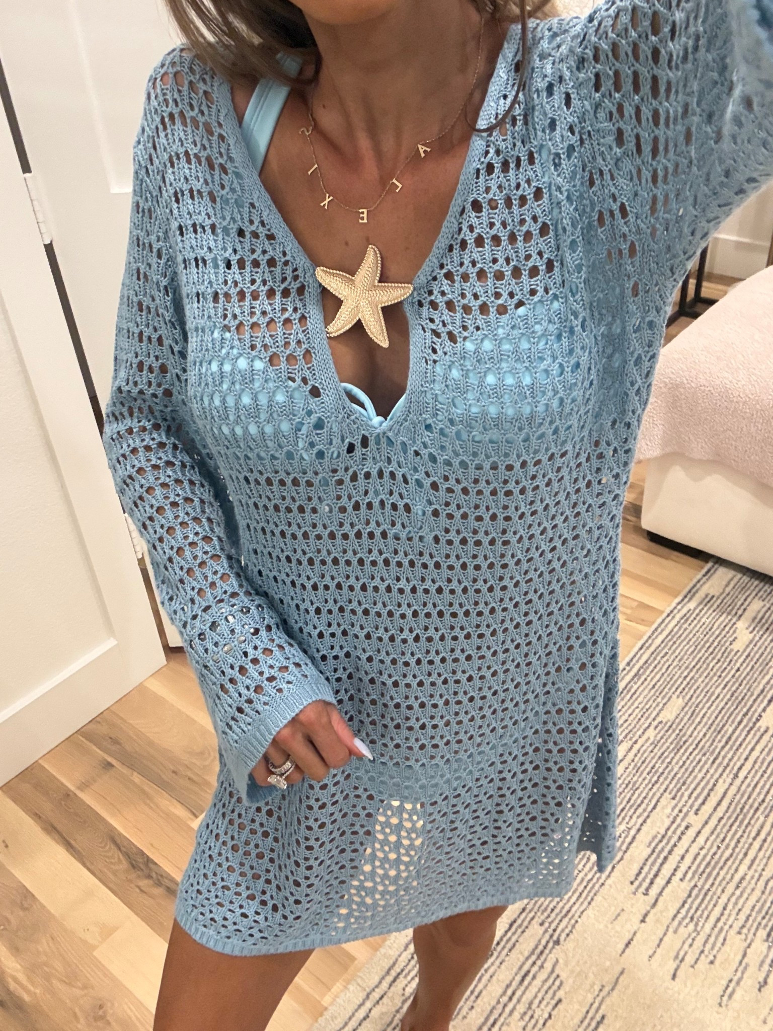The cutest swim cover up love the starfish metal piece wearing smallest size code belbel15 

#LTKSwim #LTKPetite
