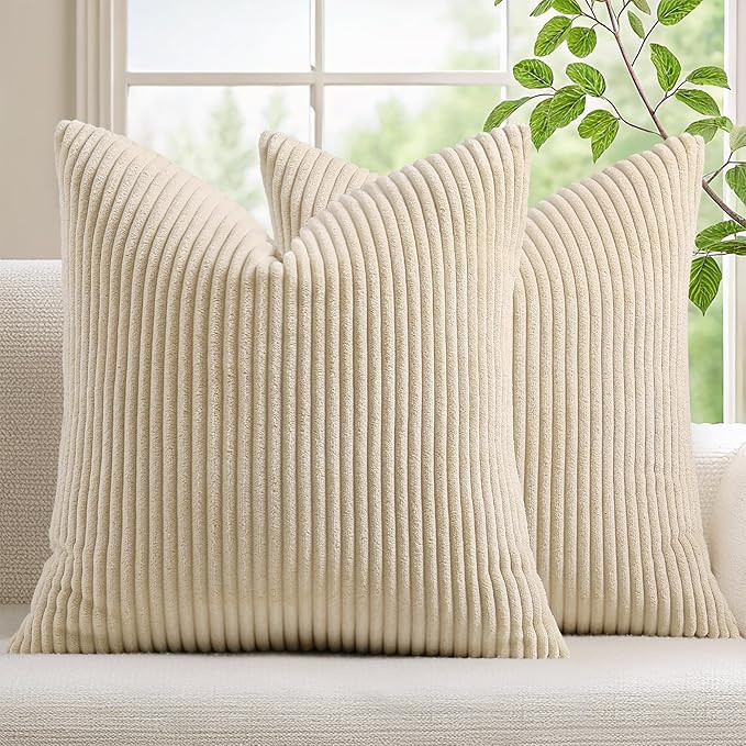 Mecatny Corduroy Summer Decorative Throw Pillow Covers 18x18 Set of 2 for Sofa Living Room, Soft ... | Amazon (US)