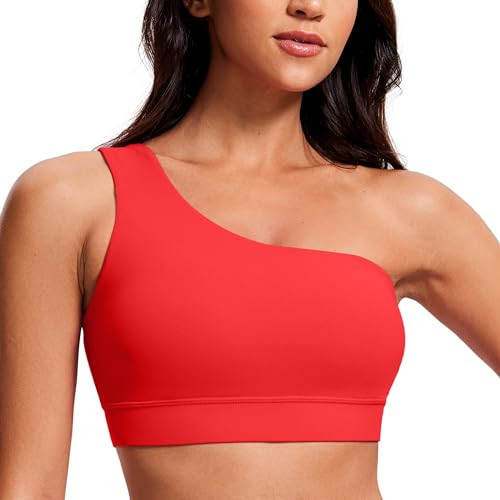 CRZ YOGA Butterluxe Womens One Shoulder Sports Bra - Sleeveless One Strap Low Impact Asymmetrical Workout Yoga Tops Deep Red X-Large | Amazon (US)
