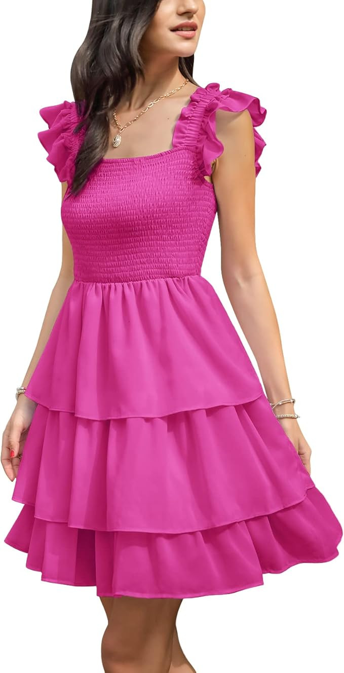 Byinns Womens Square Neck Sleeveless Ruffle Dress High Waist Backless Tiered Smocked Strappy Casu... | Amazon (US)