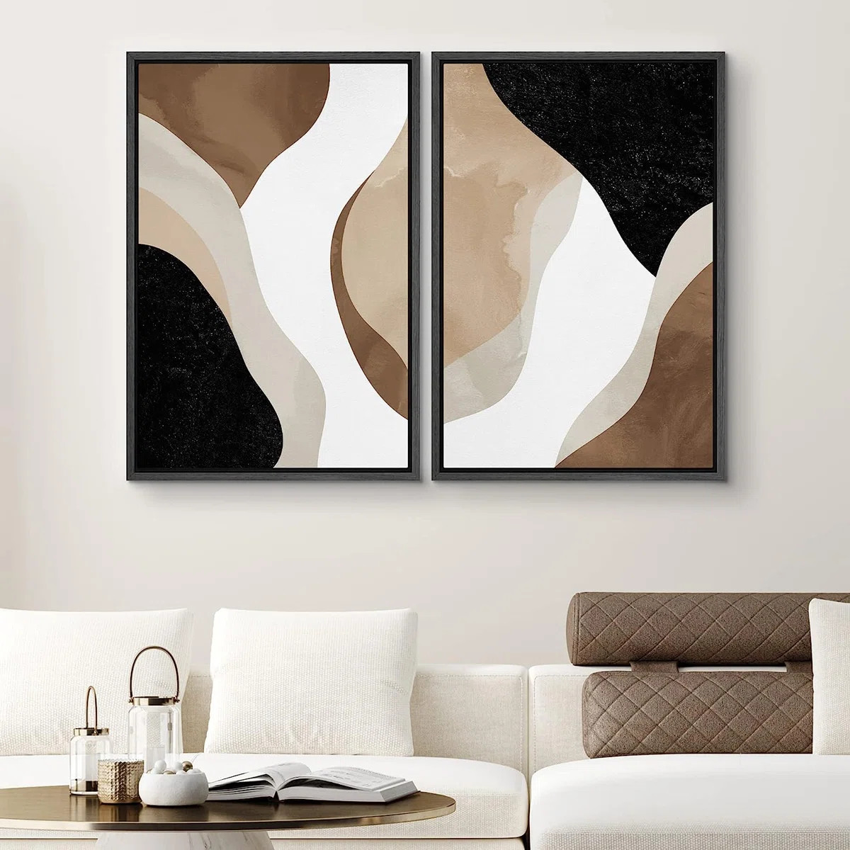 Watercolor Tan Brown Waves Organic Modern Abstract Wall Art Framed On Canvas 2 Piece Painting Pri... | Wayfair North America