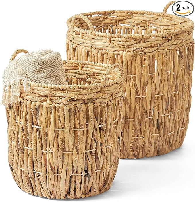 Amazon.com: Artera Oversize Woven Storage Basket - Set of 2, XL Natural Wicker Floor Baskets for ... | Amazon (US)