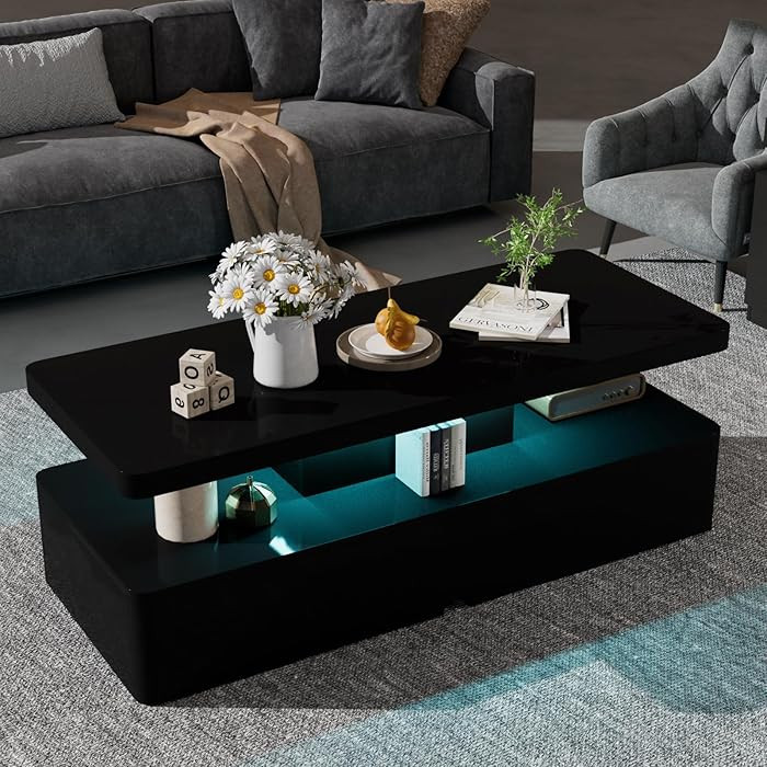 YISUFO 40" Modern Living Room Tables, LED Coffee Table with LED Lights, 2 Tier Rectangular Center... | Amazon (US)