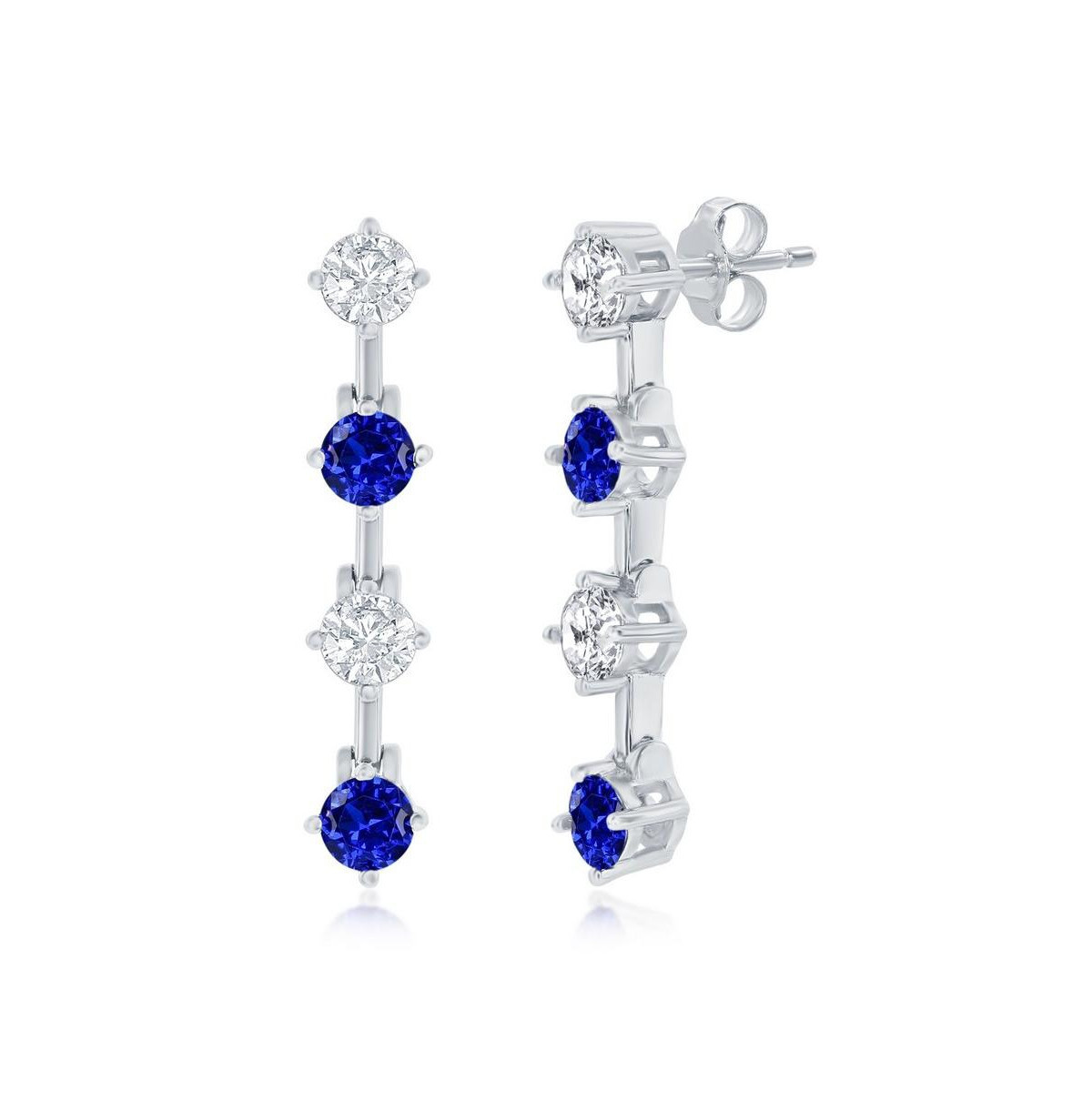 Sterling Silver Round Cz Long Earrings - Sterling Silver, Rose Gold or Gold Plated - White sapphire | Macy's